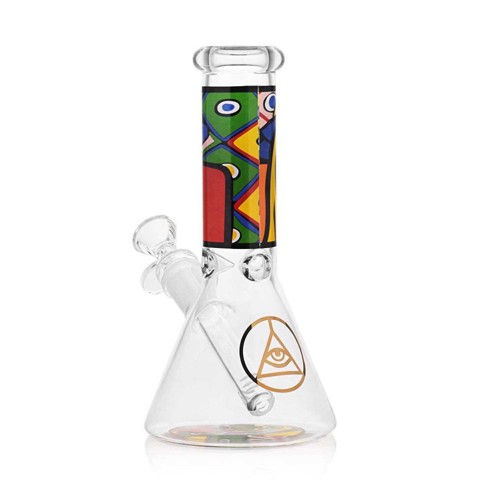 Ritual Smoke - Atomic Pop 8" Glass Beaker - Distortion with colorful abstract design, front view on white background