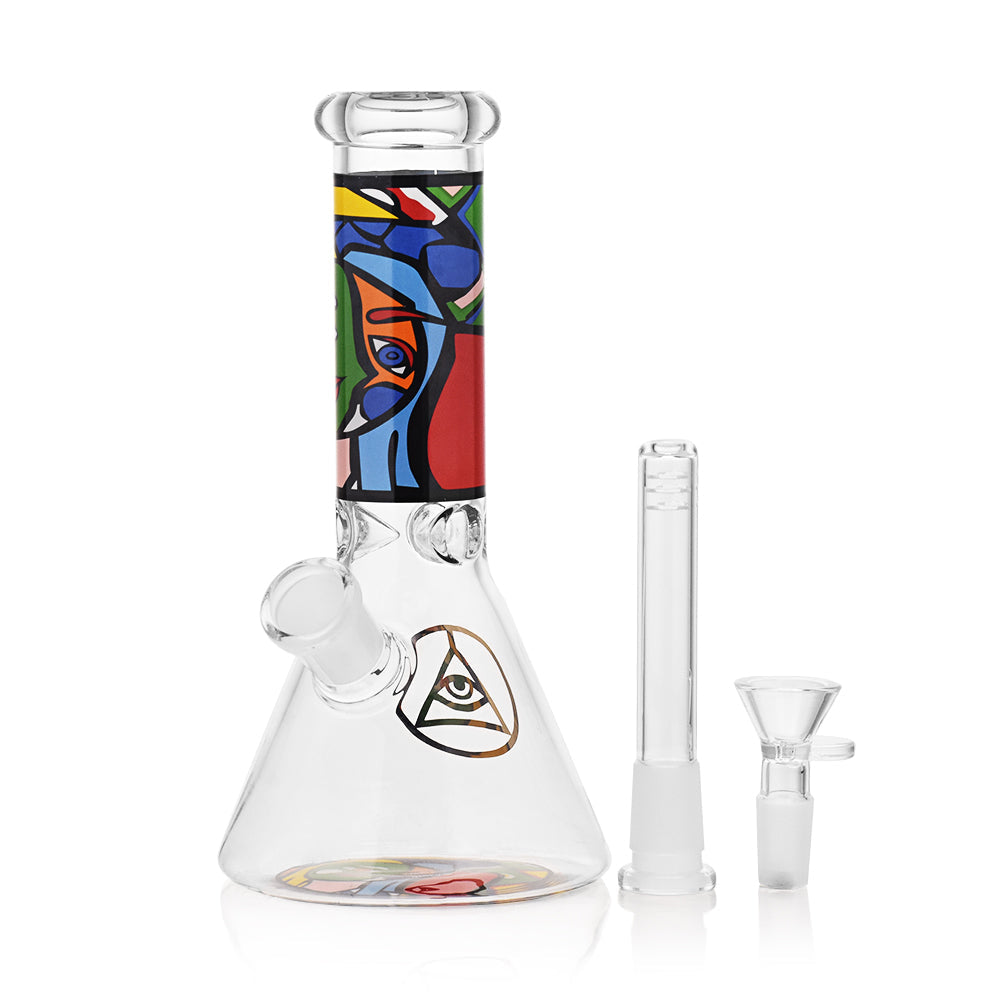 Ritual Smoke Atomic Pop 8" Glass Beaker - Front View with Artistic Design