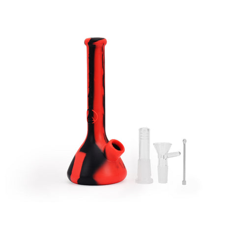 Ritual 7.5'' Deluxe Silicone Mini Beaker in Red & Black with Accessories - Front View