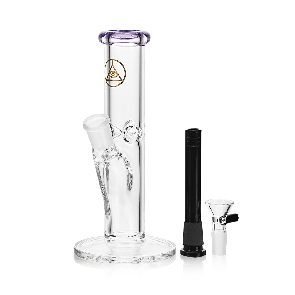 Ritual Smoke 8" Straight Tube with Purple Accents and Black Lighter Front View