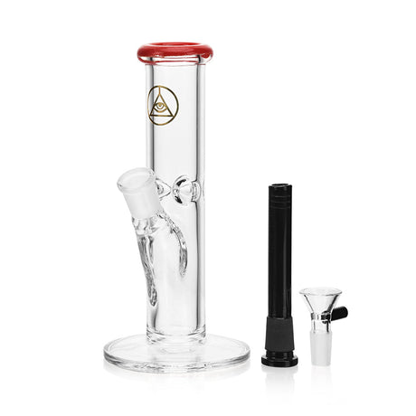 Ritual Smoke 8" Straight Tube Bong with Crimson Accents and Black Lighter - Front View