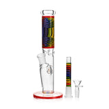 Ritual Smoke Prism 10" Glass Straight Tube in Crimson with Colorful Accents - Front View