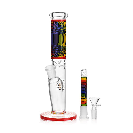 Ritual Smoke Prism 10" Crimson Straight Tube Glass Bong with Colorful Accents - Front View
