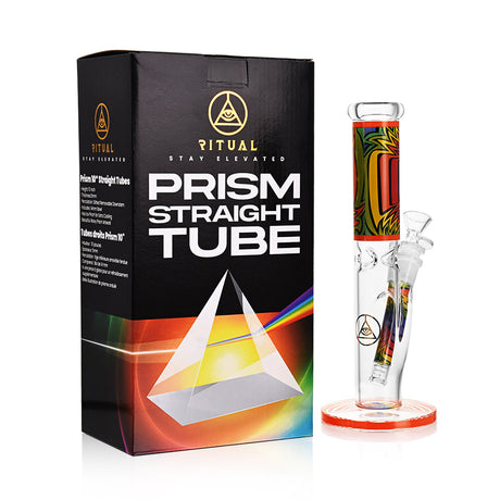 Ritual Smoke Prism 10" Glass Straight Tube in Tangerine with Box - Front View
