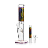 Ritual Smoke Prism 10" Glass Straight Tube in Purple with Colorful Neck Wrap - Front View