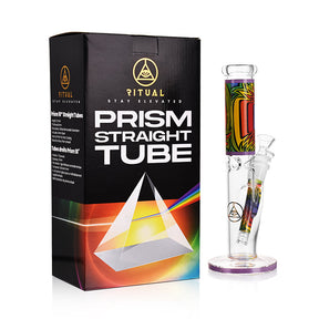 Ritual Smoke - Prism 10" Glass Straight Tube in Purple, Front View with Packaging