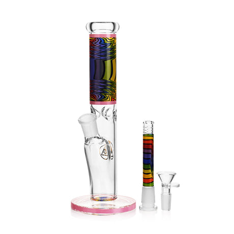 Ritual Smoke Prism 10" Pink Glass Straight Tube with Colorful Accents - Front View