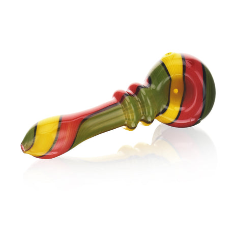 High Society Helia Premium Wig Wag Spoon Pipe in Rasta Colors, Angled Side View