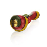 High Society Helia Wig Wag Spoon Pipe in Rasta colors, angled view on white background