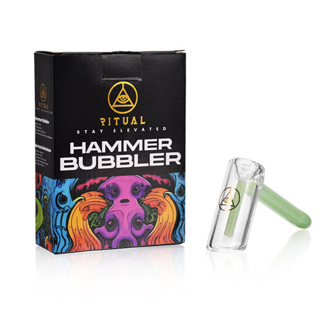 Ritual Smoke Hammer Bubbler in Mint with Box - Angled View with Clear Glass