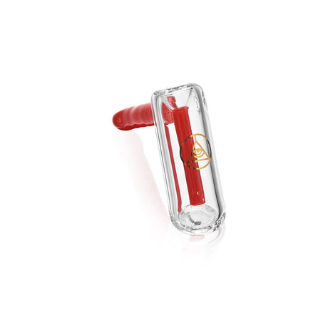 Ritual Smoke Hammer Bubbler in Crimson with Clear Glass Body, Side View on White Background