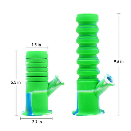PILOT DIARY Collapsible Silicone Bong in Green, Compact & Travel-Friendly, Extended and Compressed Views
