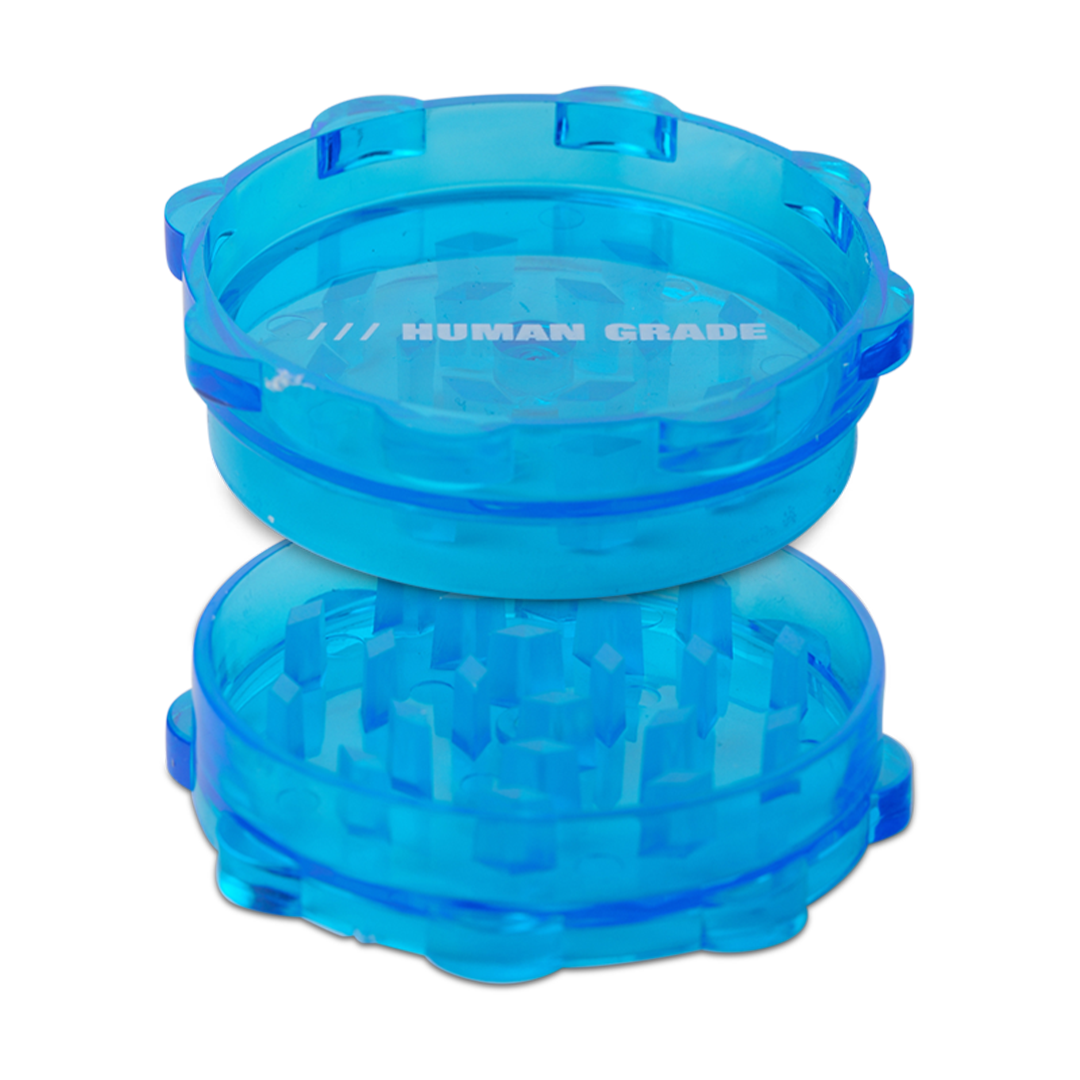 Human Grade 2" Blue Plastic Grinder - Durable with Diamond Teeth, Top View