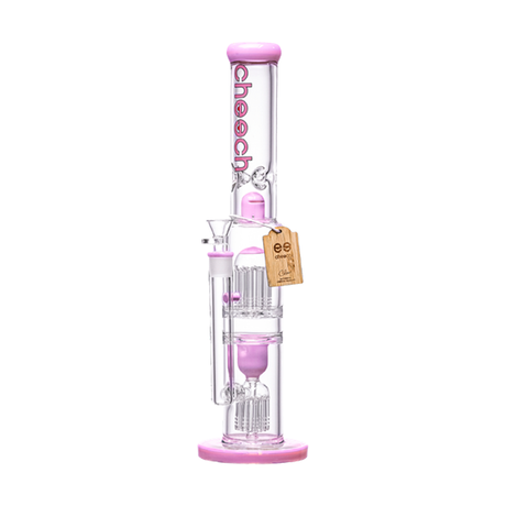 Cheech Glass 18" Double Tree Perc Tube in Pink, Front View on White Background
