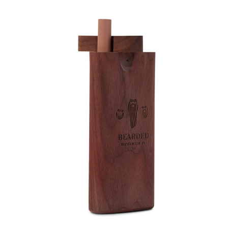 Bearded Distribution Walnut Sleek Wood Dugout with Glass One-Hitter, Front View - USA Made