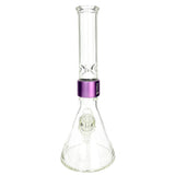 Prism Clear Standard Beaker Single Stack Bong Front View with Purple Accents