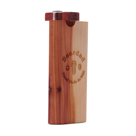 Bearded Distribution Cedar Wood Chillum Dugout with Glass Pipe, Front View - Made in USA