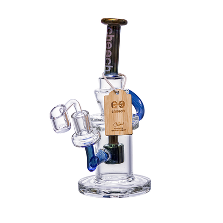 Cheech Glass 5" Fumed Rig in Gold Blue variant, clear glass with blue accents, front view on white background