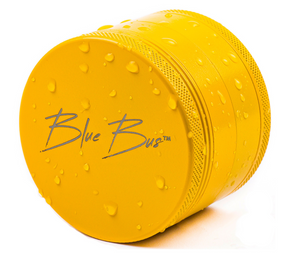 Blue Bus Fine Tools Z1 2.5" Ceramic Grinder in Yellow - Angled Side View with Water Droplets