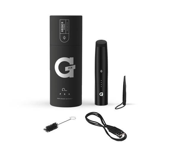 G Pen Pro Vaporizer with accessories including USB charger and cleaning brush