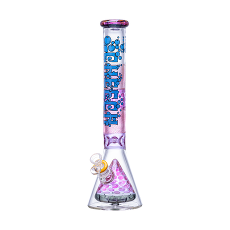 Cheech Glass 14" Multi-Color Beaker In Beaker Bong Front View with Intricate Patterns