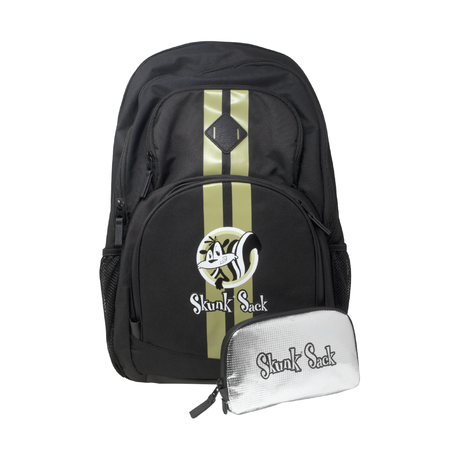 Skunk RAW Black Backpack with Foil Insert, Front View, Travel-Ready Design, Odor-Proof