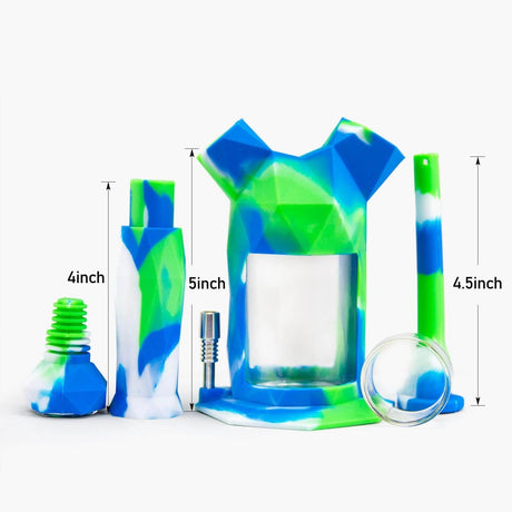 Pilot Diary Gemini 2-IN-1 Silicone Waterpipe in Blue & Green - Front View with Dimensions