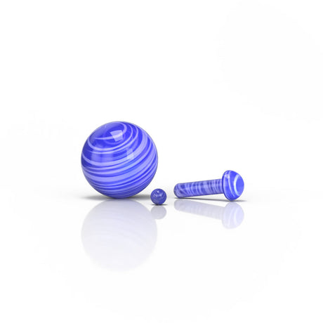 Honeybee Herb Glass Mushroom Pillar Terp Set in Blue, Front View on Reflective Surface