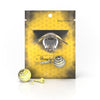 Honeybee Herb glass mushroom pillar terp set in yellow for dab rigs, front view on branded packaging