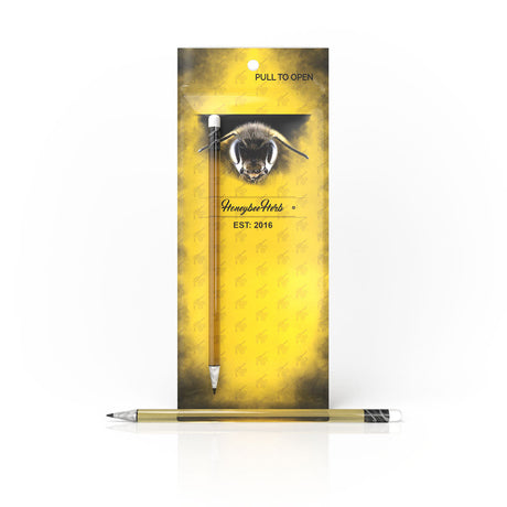 Honeybee Herb Glass Pencil Concentrate Dab Tool, Front View on Branded Packaging