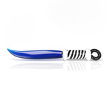 Honeybee Herb Glass Sword Dab Tool with blue blade design and keychain loop - side view
