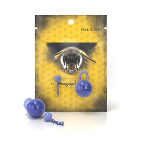 Honeybee Herb Glass Terp Chain in blue, two-piece dab rig accessory on branded packaging