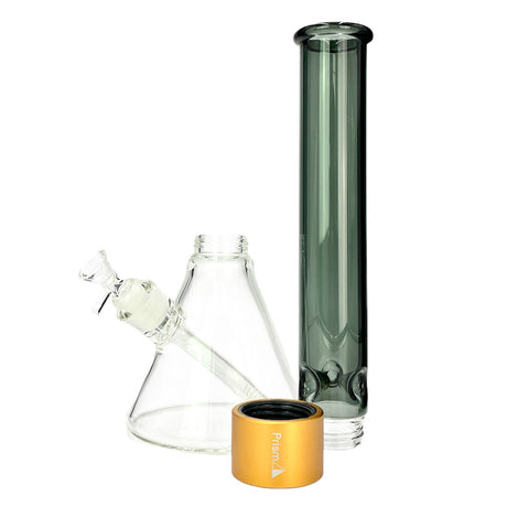 Prism HALO Tall Beaker Single Stack in Clear and Smoke Glass with Orange Grinder - Front View