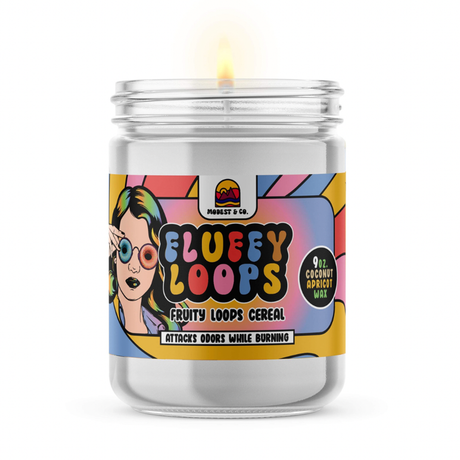 Modest & Co Fluffy Loops Candle, Coconut Apricot Wax, Odor Neutralizing, Front View