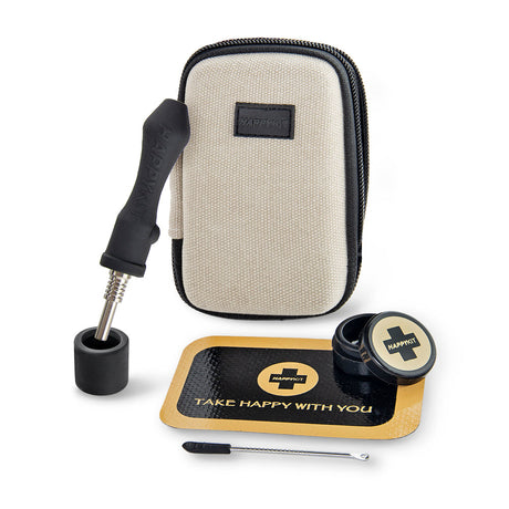 Happy Kit Dab Kit Mini in beige, compact travel size with dab tool, silicone containers, and case