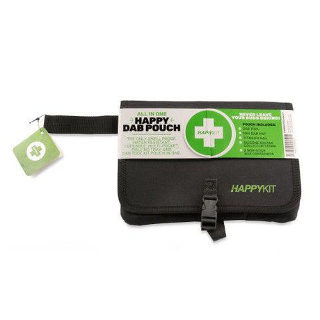 Happy Kit - Black Happy Pouch Dab with wrist strap and logo, front view on white background