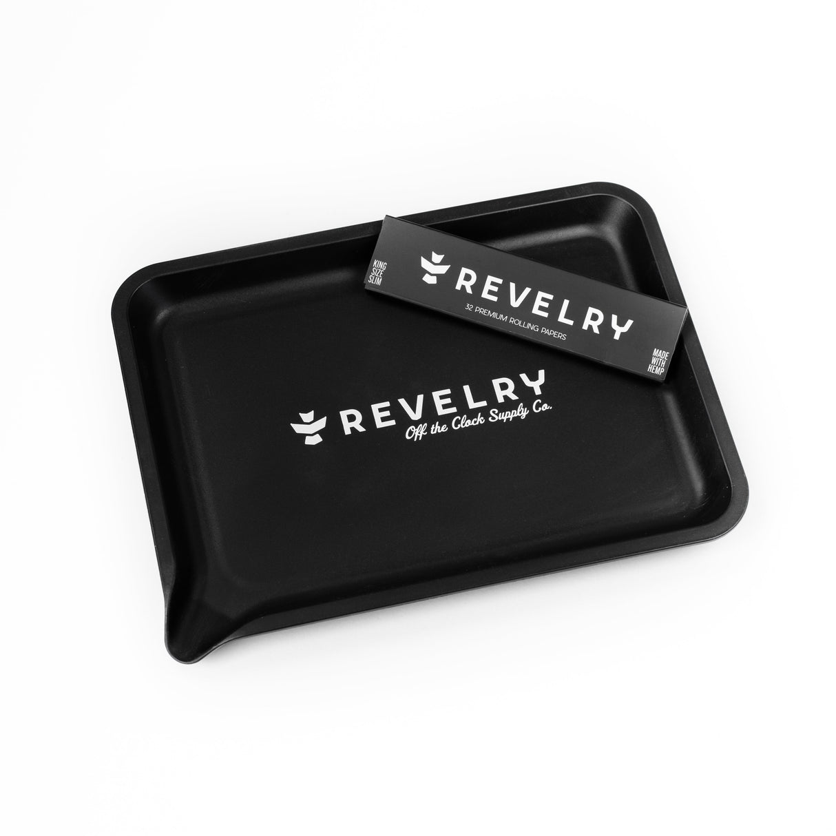 Revelry Supply - The Rolling Kit - Smell Proof Black Tray with Logo, Top View