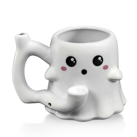 Fantasy Ceramic Mug Pipe 'Ghost - Roast and Toast' front view with adorable ghost design