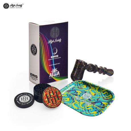 High Society Eris Bubbler Bundle with Box, Grinder, and Rolling Tray - Front View