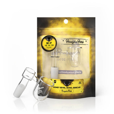 HoneybeeHerb Quartz Banger with Sidecar Design, 90° Joint Angle, on Branded Packaging