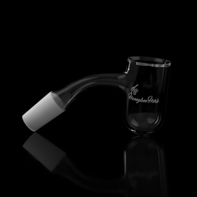 Honeybee Herb Quartz Banger with 45° Degree Angle, 14mm Male Joint, Side View on Black Background
