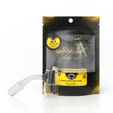 Honeybee Herb Quartz Banger with 45° Angle and Deep Bowl, Front View on Packaging