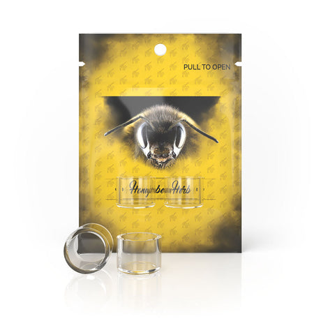 Honeybee Herb Honey Cups Quartz Dishes, 20mm, for Dab Rigs, front view on branded packaging