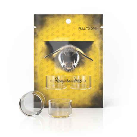 Honeybee Herb Honey Cups quartz dishes for concentrates, clear 15-25mm, 2 pack, front view on branded package