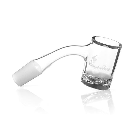 Honeybee Herb Quartz Banger at 45° angle, clear, flat top, for dab rigs, side view on white