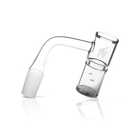 Honeybee Herb Honey Well Quartz Banger at 90° angle, clear quartz, flat top design for dab rigs