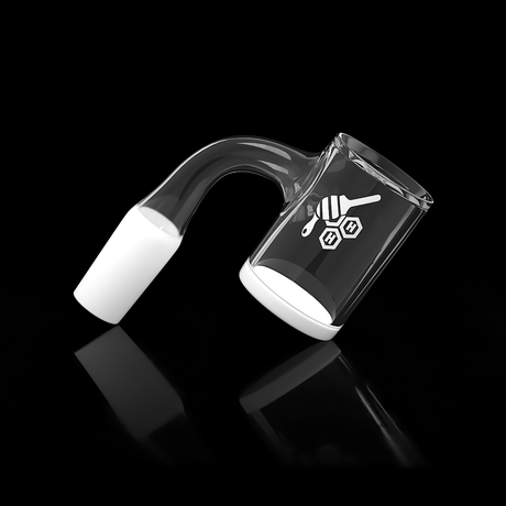 Honey & Milk Bevel Quartz Banger at 90° angle, clear flat top design, for concentrates - Honeybee Herb