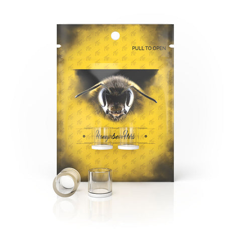 Honeybee Herb brand Honey & Milk quartz dishes, 15mm diameter, ideal for dab rigs, front view on branded packaging