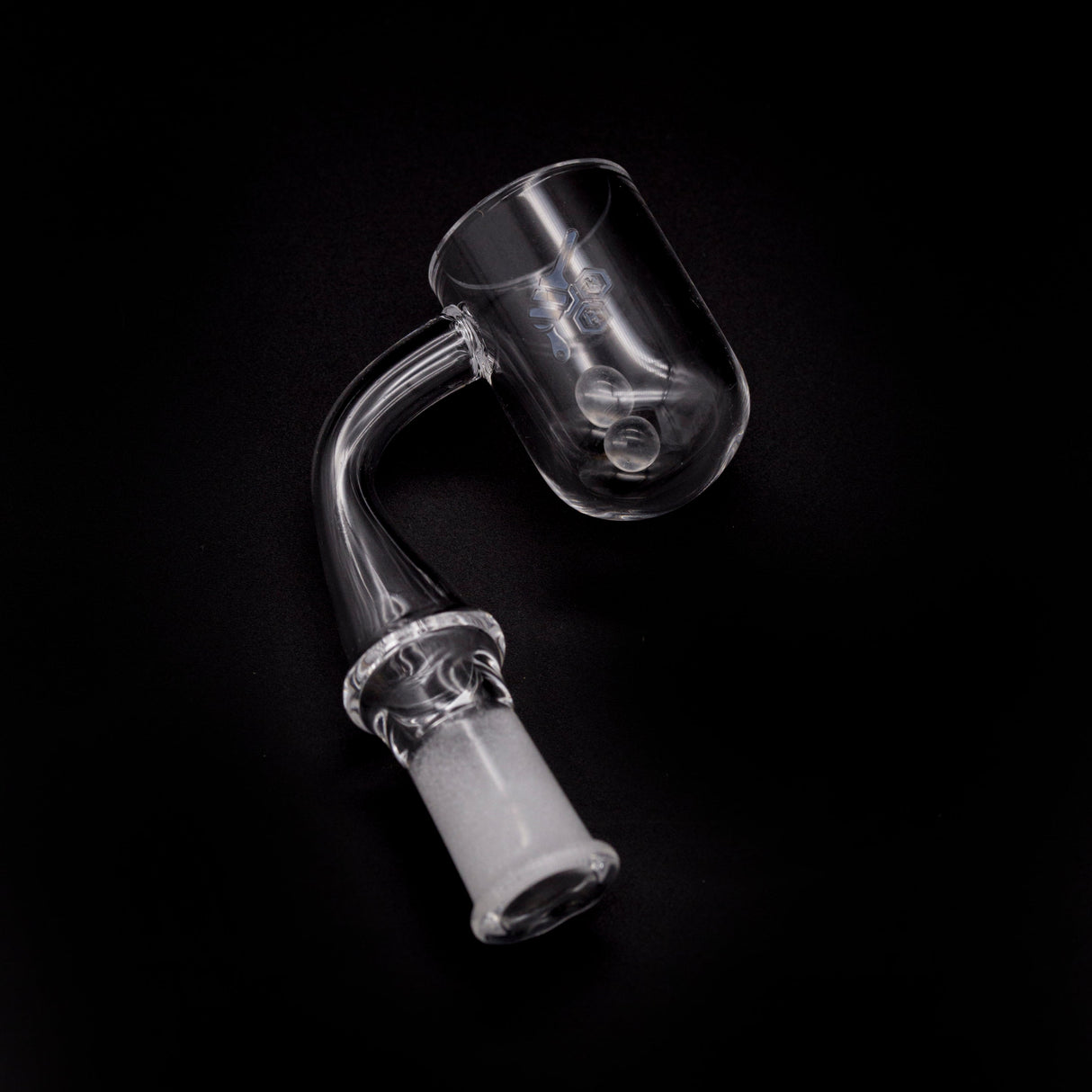 Honey Cyclone Quartz Banger at 90° angle, clear, flat top design for dab rigs, by Honeybee Herb
