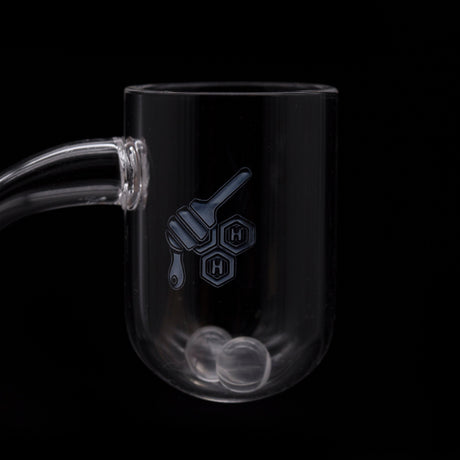 Honeybee Herb Honey Cyclone Quartz Banger at 90° angle, clear, for dab rigs - side view